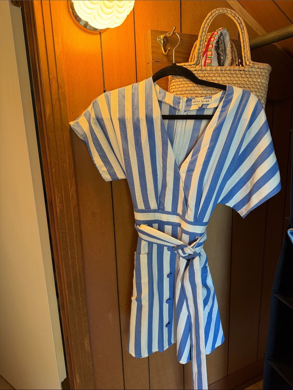 Moon River Blue and White Striped Mini Dress